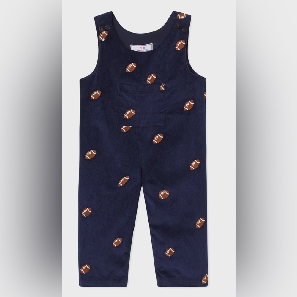 Navy Corduroy Football Embroidery Overalls, Size: 12-18 Months